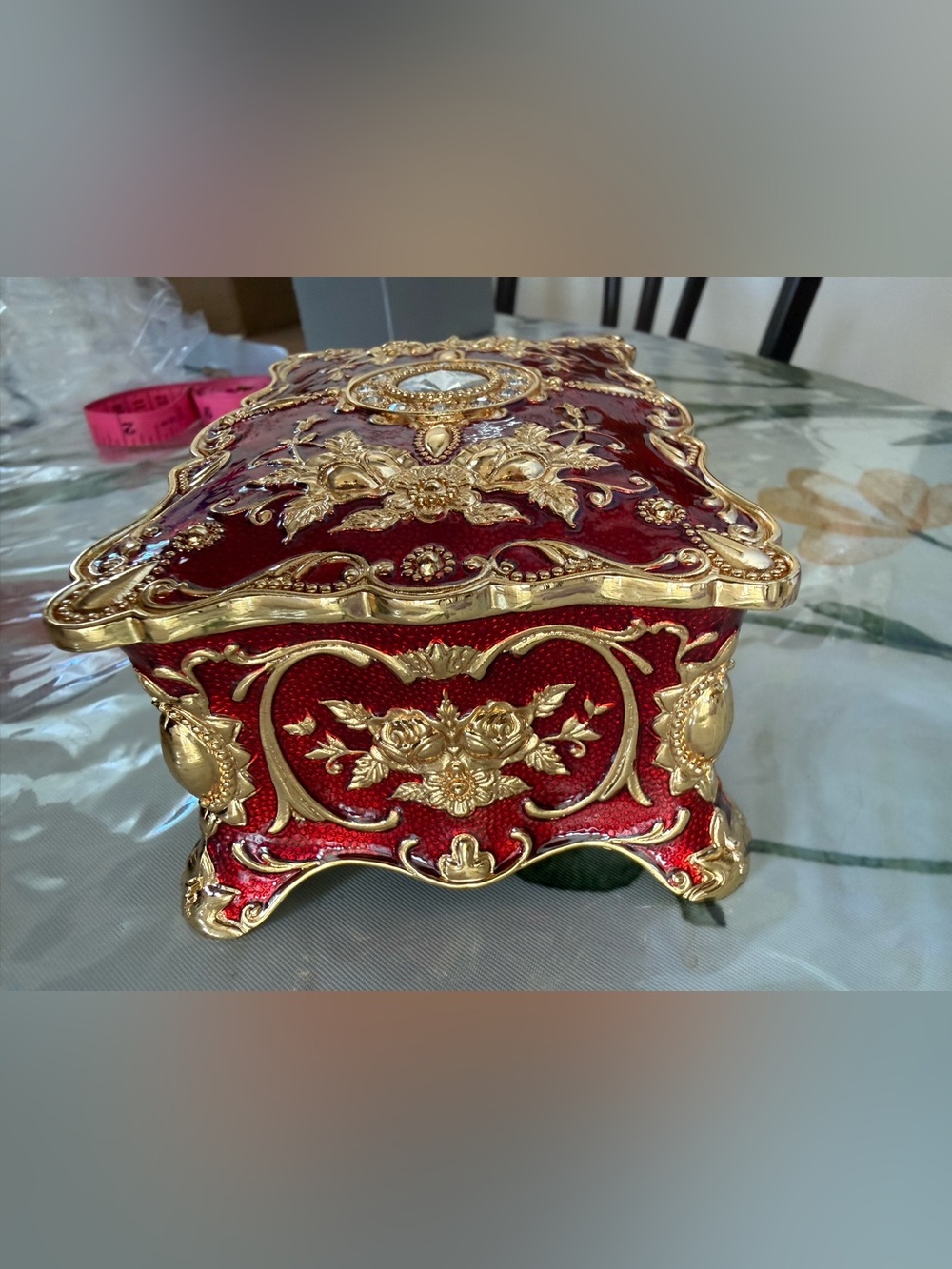 Ornate Red and Gold Jeweled Mini Jewelry Box - Picture 5 of 10